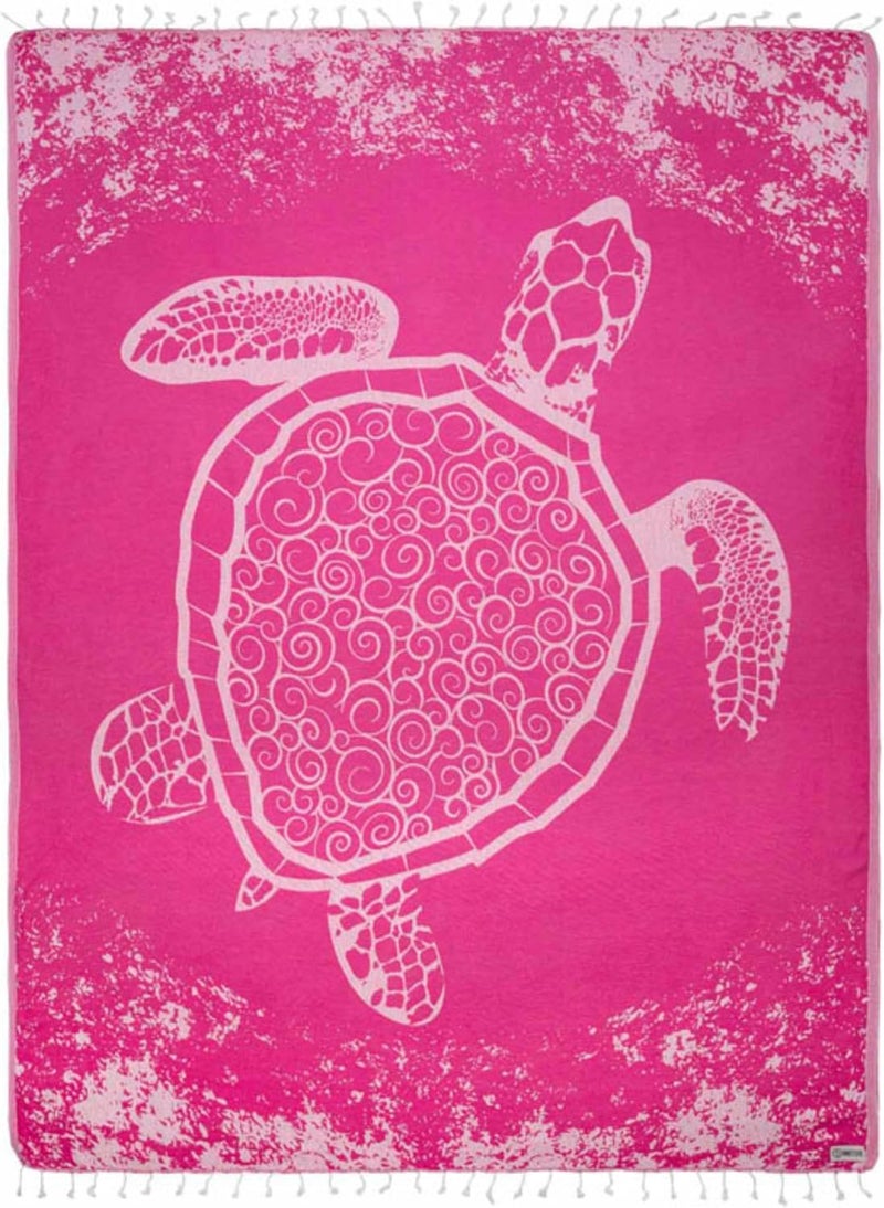 Sand Cloud Turkish Beach Towel - Sand Free - 100% Organic Turkish Cotton Yarn - Quick Dry Towel for Beach, Picnic, Blanket or Bath - As Seen on Shark Tank - Marine Life (Crush Turtle Fucshia) - Image 1